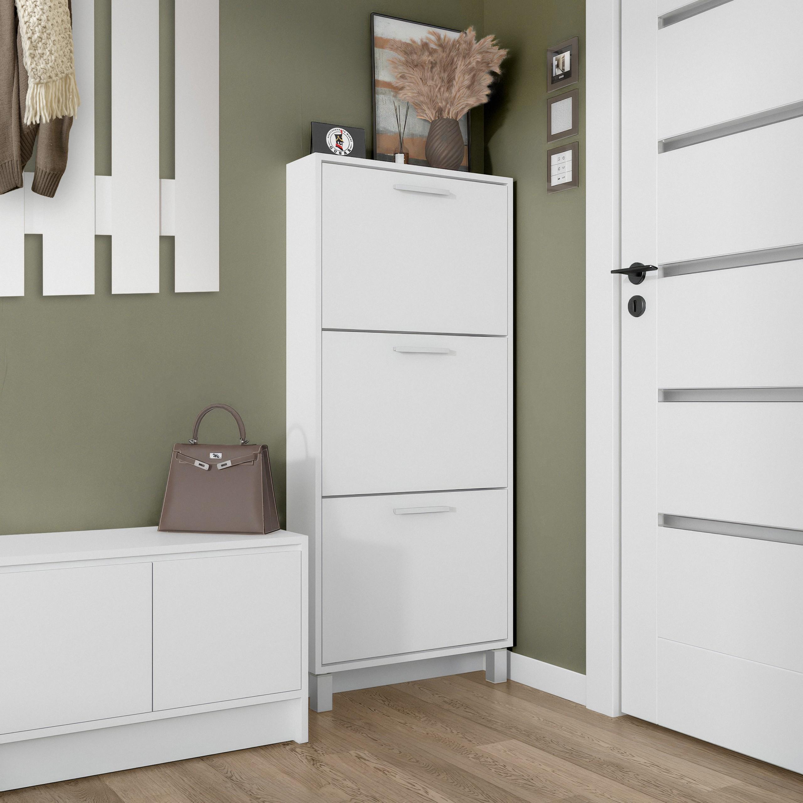 Тумба для взуття на 3 шухляди F-160 590х160х1350 мм Білий - фото 1