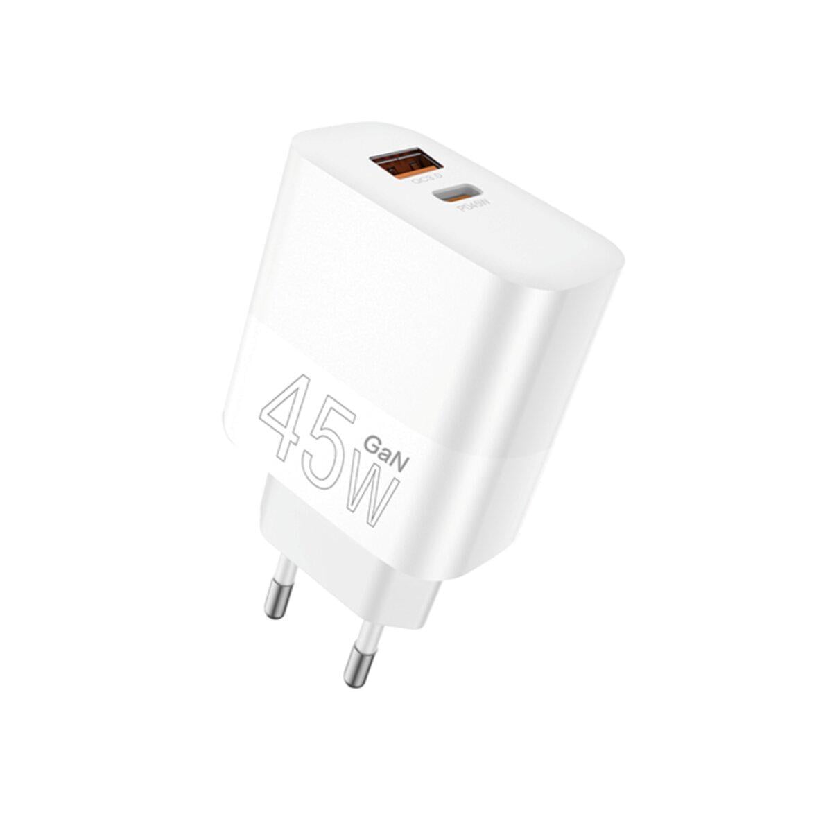 Зарядное устройство сетевое WUW-C209 45W PD+QC 3.0 USB-C / USB-A Белый (618405)
