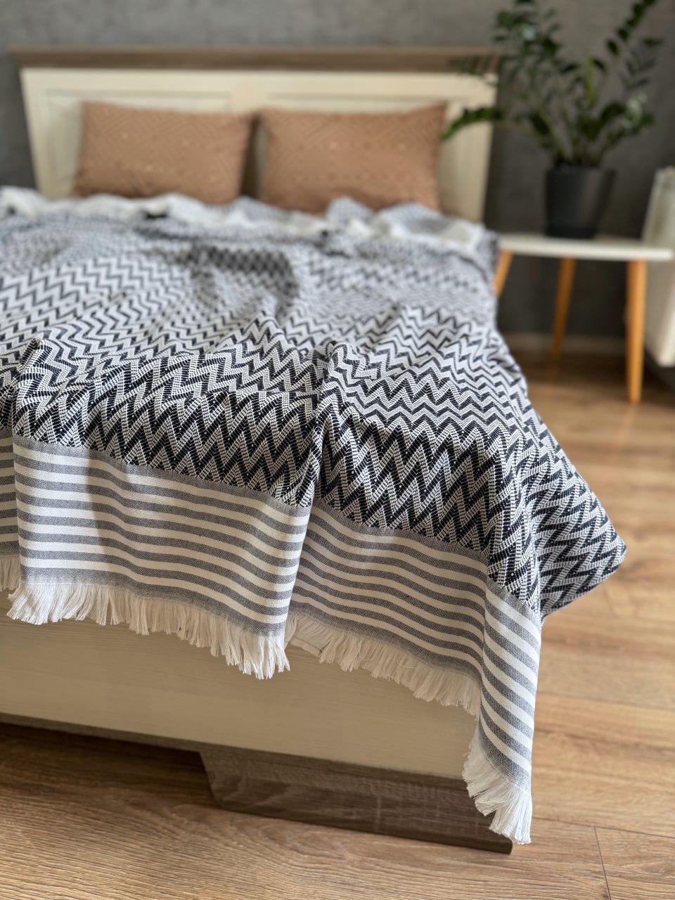 Покривало-плед Зигзаг бавовняне євро 200х230 см Синій (19142062) - фото 3 Покривало-плед Зигзаг бавовняне євро 200х230 см Синій (19142062) - фото 3