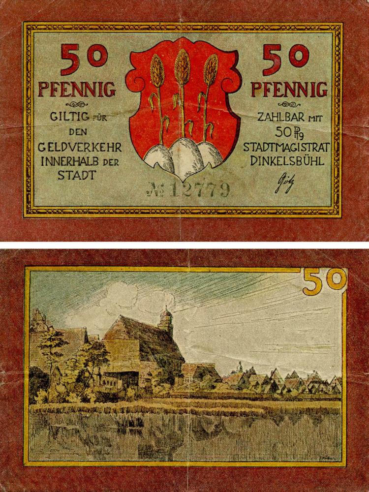 Коллекционная банкнота Германия Нотгельд 50 пфеннигов F-VF Динкельсбюль (Б18688)