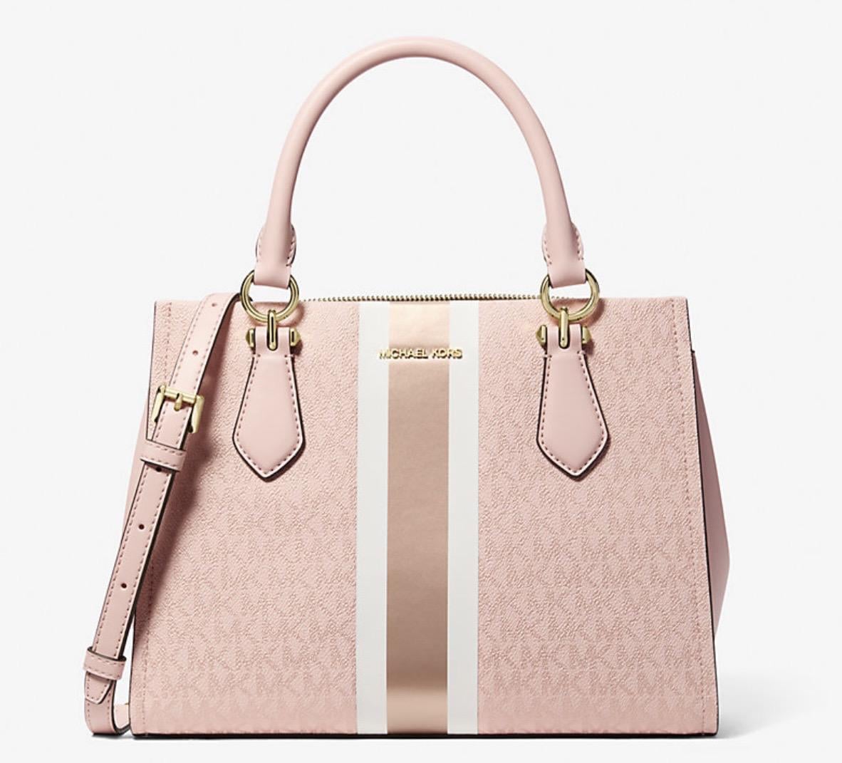Сумка Michael Kors Marilyn Medium Signature Logo Stripe Satchel Powder Blush (34714342)
