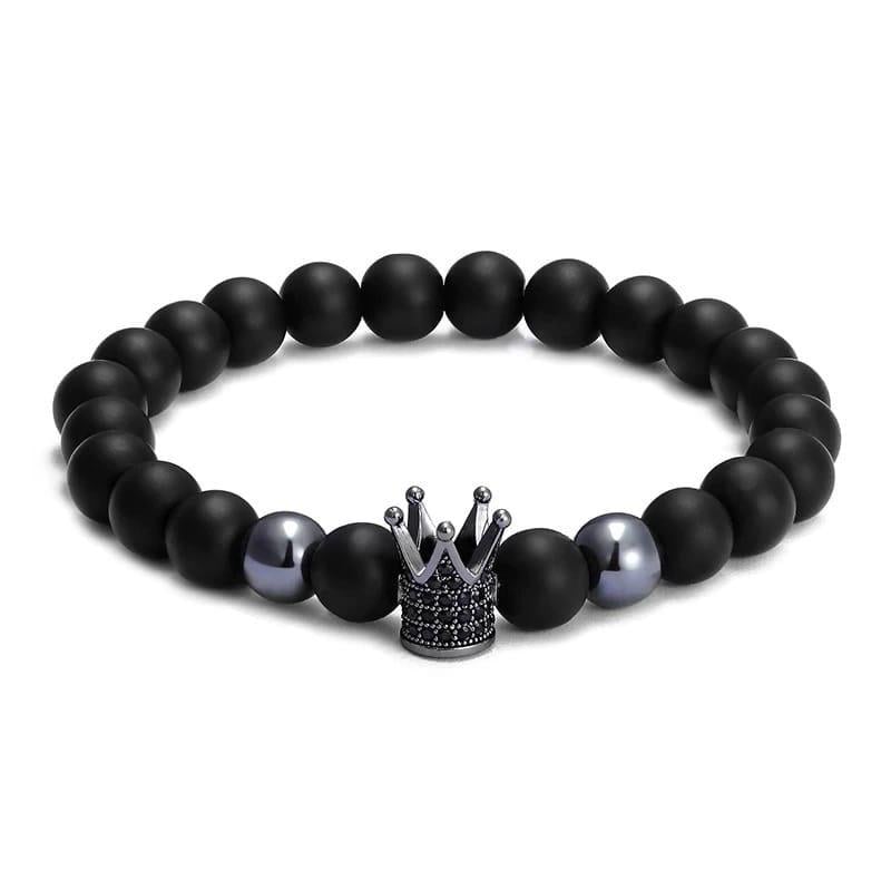 Браслет із шунгіту та гематиту з високою короною р. 18 (20028)