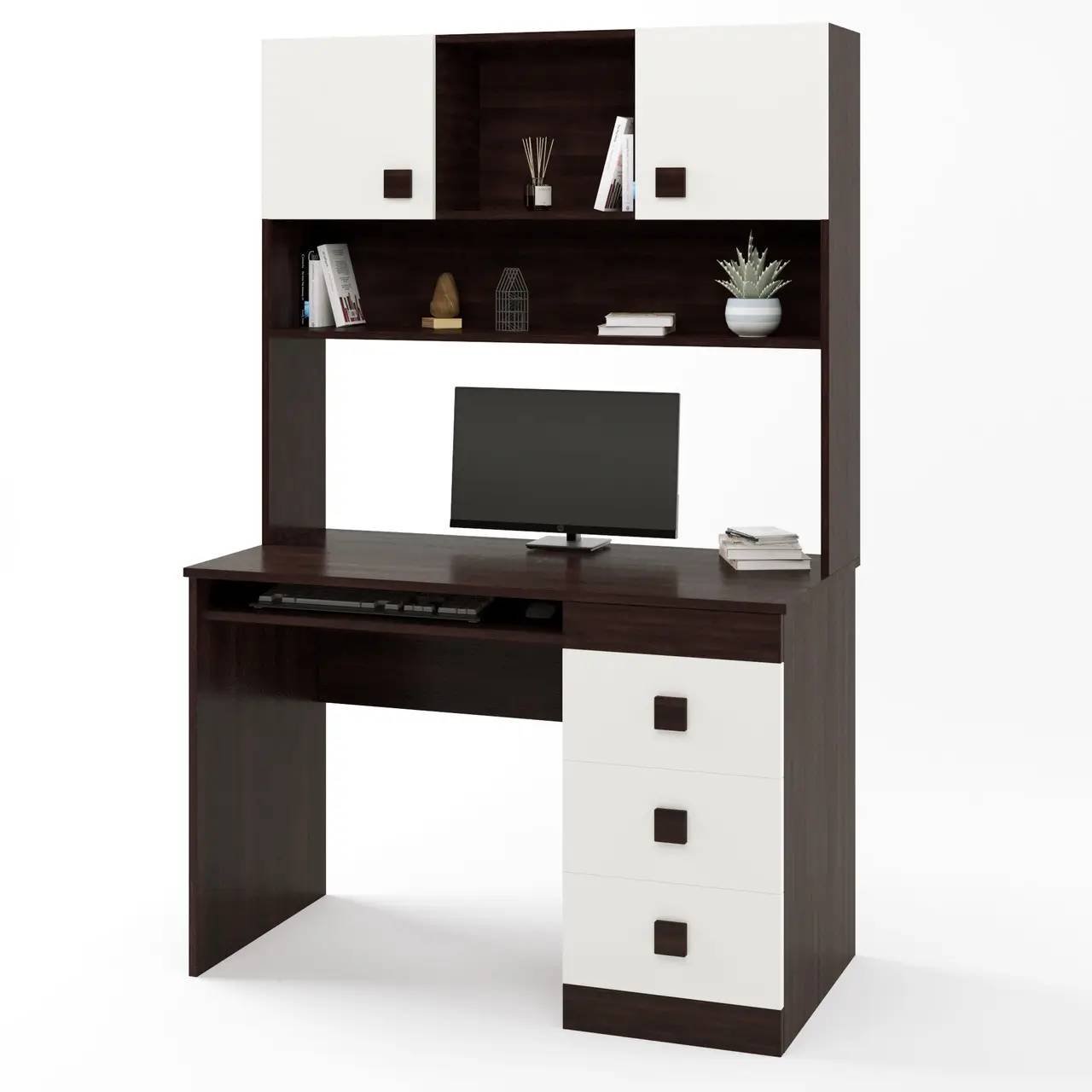 Стіл письмовий Еверест з надбудовою 110х55х172 см Венге темний/Білий (643cd52a6f1fa2201a3f8edf) - фото 1 Стіл письмовий Еверест з надбудовою 110х55х172 см Венге темний/Білий (643cd52a6f1fa2201a3f8edf) - фото 1