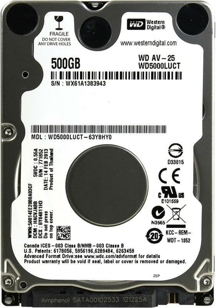 Жесткий диск WD AV-25 2,5" SATA 500 Gb (_WD5000LUCT_)