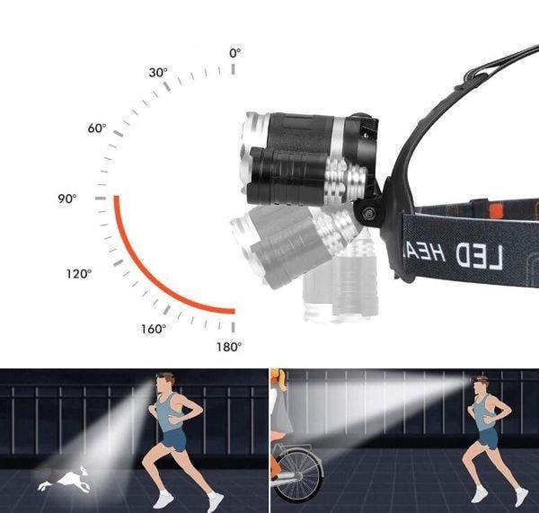 Налобний світлодіодний ліхтар HeadLamp з акумулятором та трьома головками (5165211) - фото 4