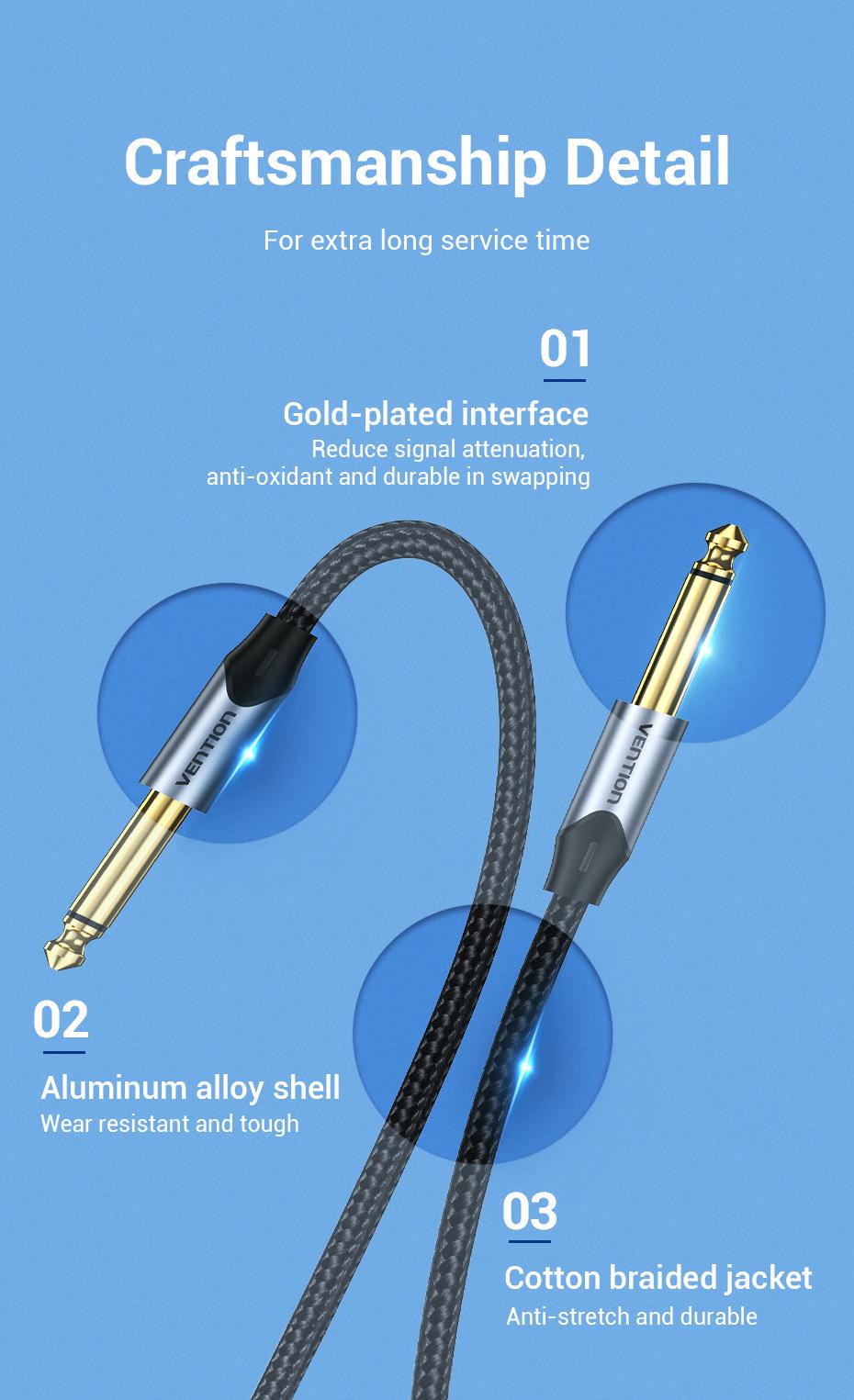 Кабель Vention 6.5 мм Jack-6.5 мм Jack HiFi Аудіо 6.35 мм AUX TS нейлонове обплетення 0,5 м Чорний (BASHD) - фото 11 Кабель Vention 6.5 мм Jack-6.5 мм Jack HiFi Аудіо 6.35 мм AUX TS нейлонове обплетення 0,5 м Чорний (BASHD) - фото 11