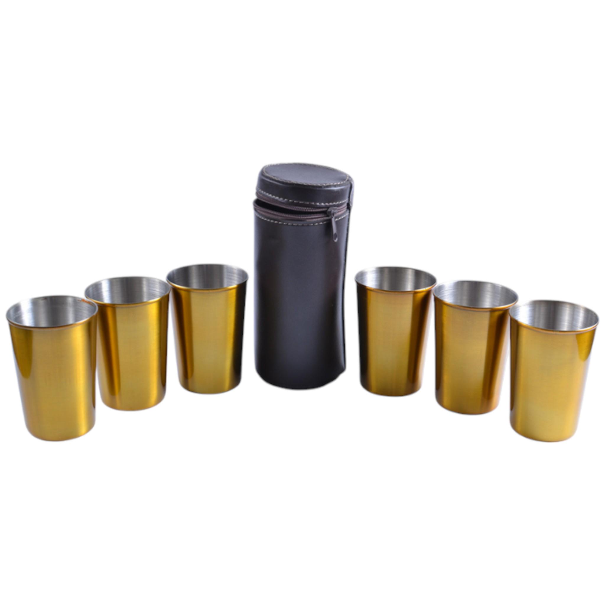 Набор производных рюмок из нержавеющей стали в чехле 6 шт. по 150 мл Золотой (S_PQ-04)