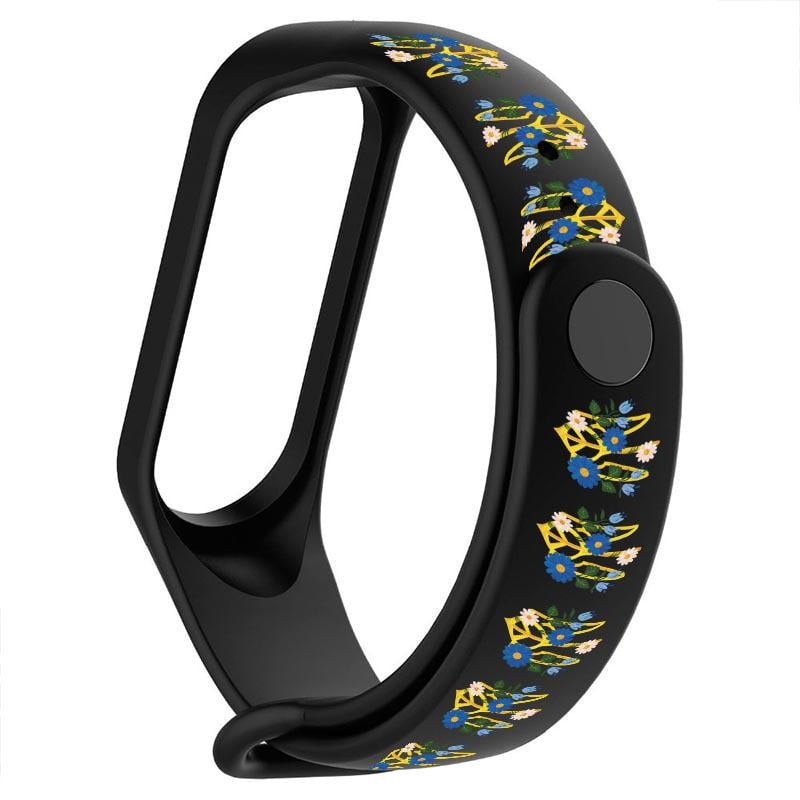 Силиконовый ремешок для Xiaomi Mi Band 3/4 с дизайнерским принтом "Тризуб в цветах" (9659629) - фото 1