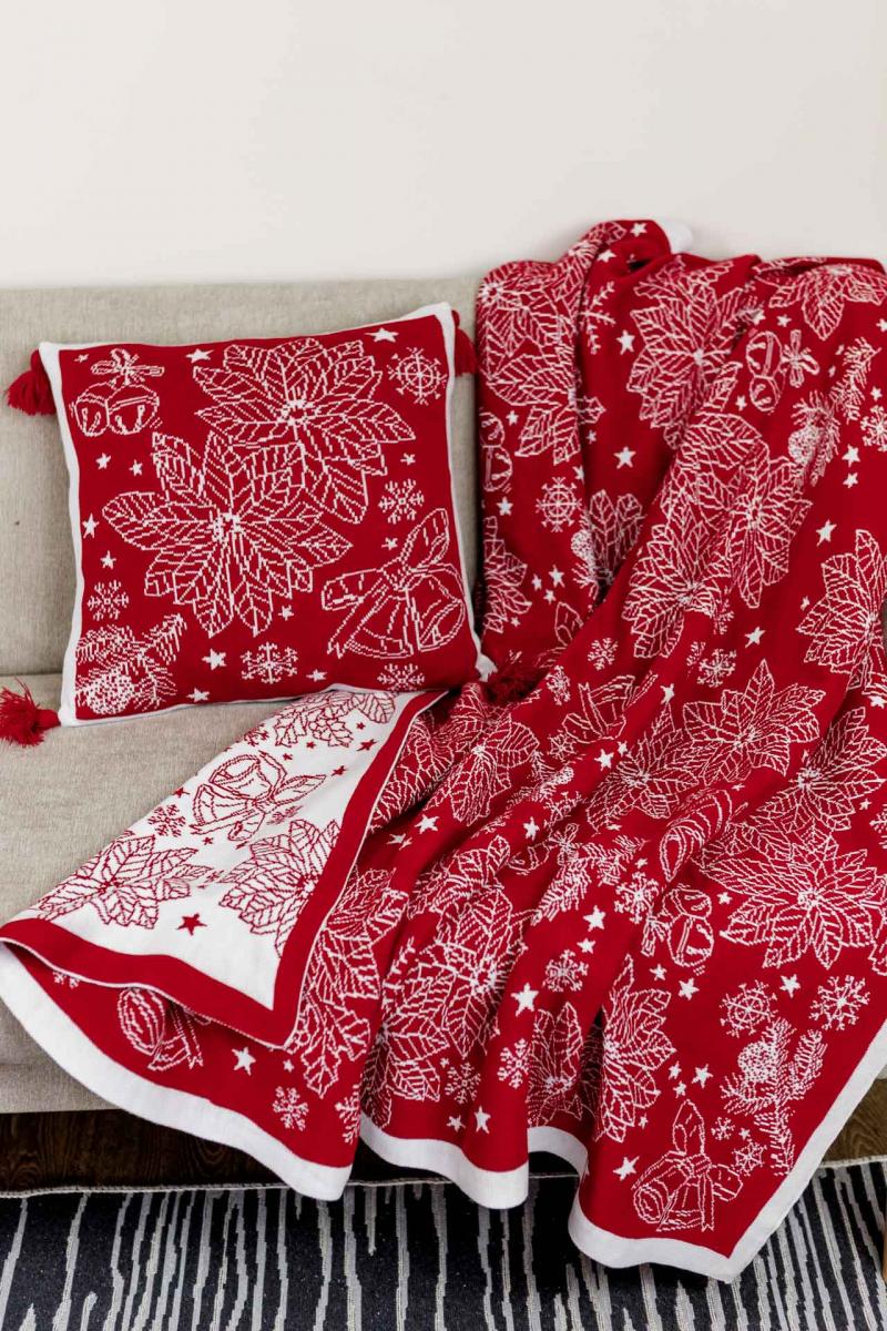 Наволочка в'язана Різдвяник червоний 45х45 см (030169) - фото 3 Наволочка в'язана Різдвяник червоний 45х45 см (030169) - фото 3