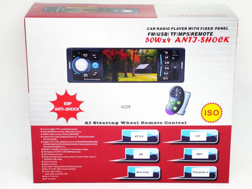 Автомагнитола 1DIN 4229 ISO экран 4,1'' DIVX/MP3/USB/SD/Bluetooth (17509) - фото 5