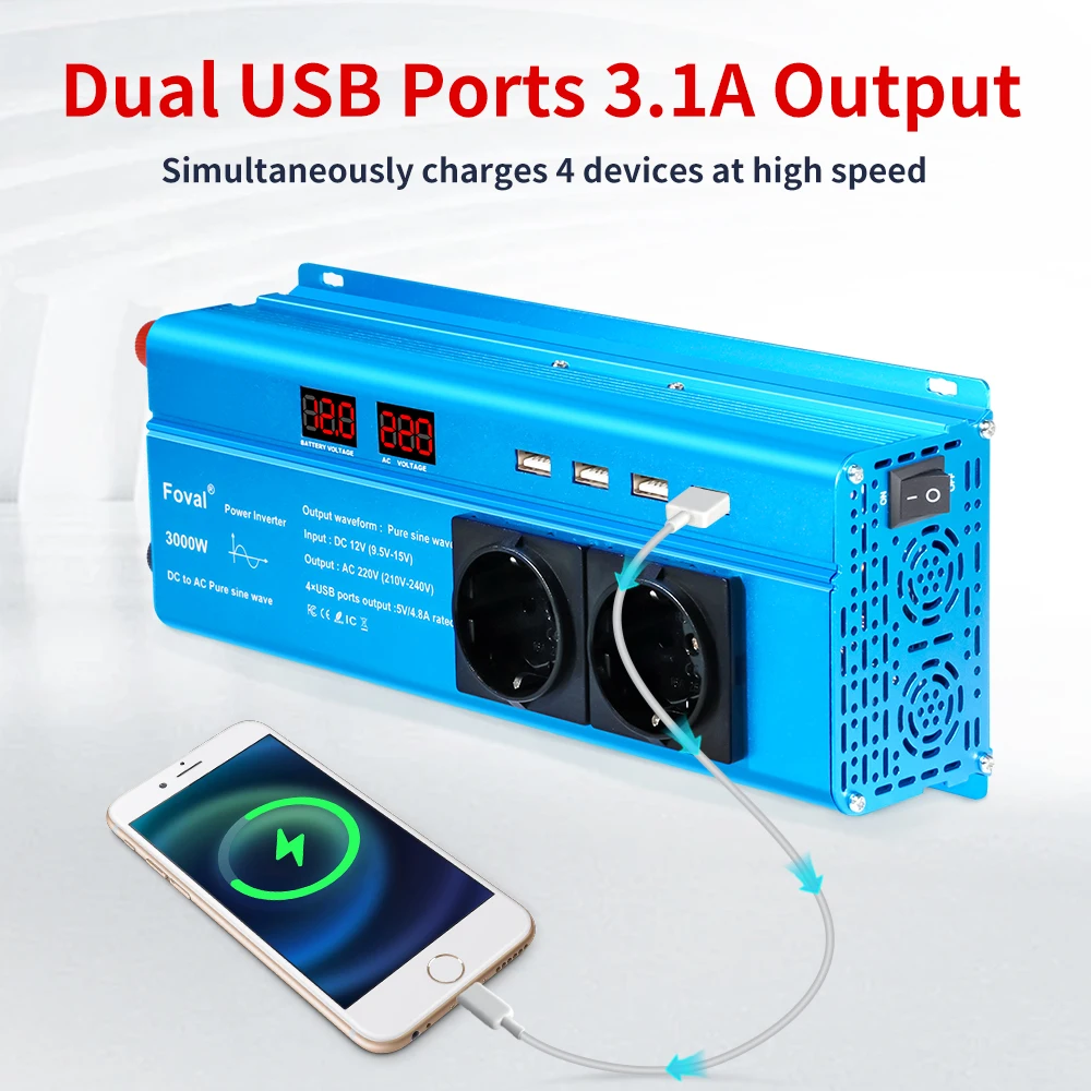 Инвертор чистый синус 12-220В 3000 Вт (27342938) - фото 5 Инвертор чистый синус 12-220В 3000 Вт (27342938) - фото 5