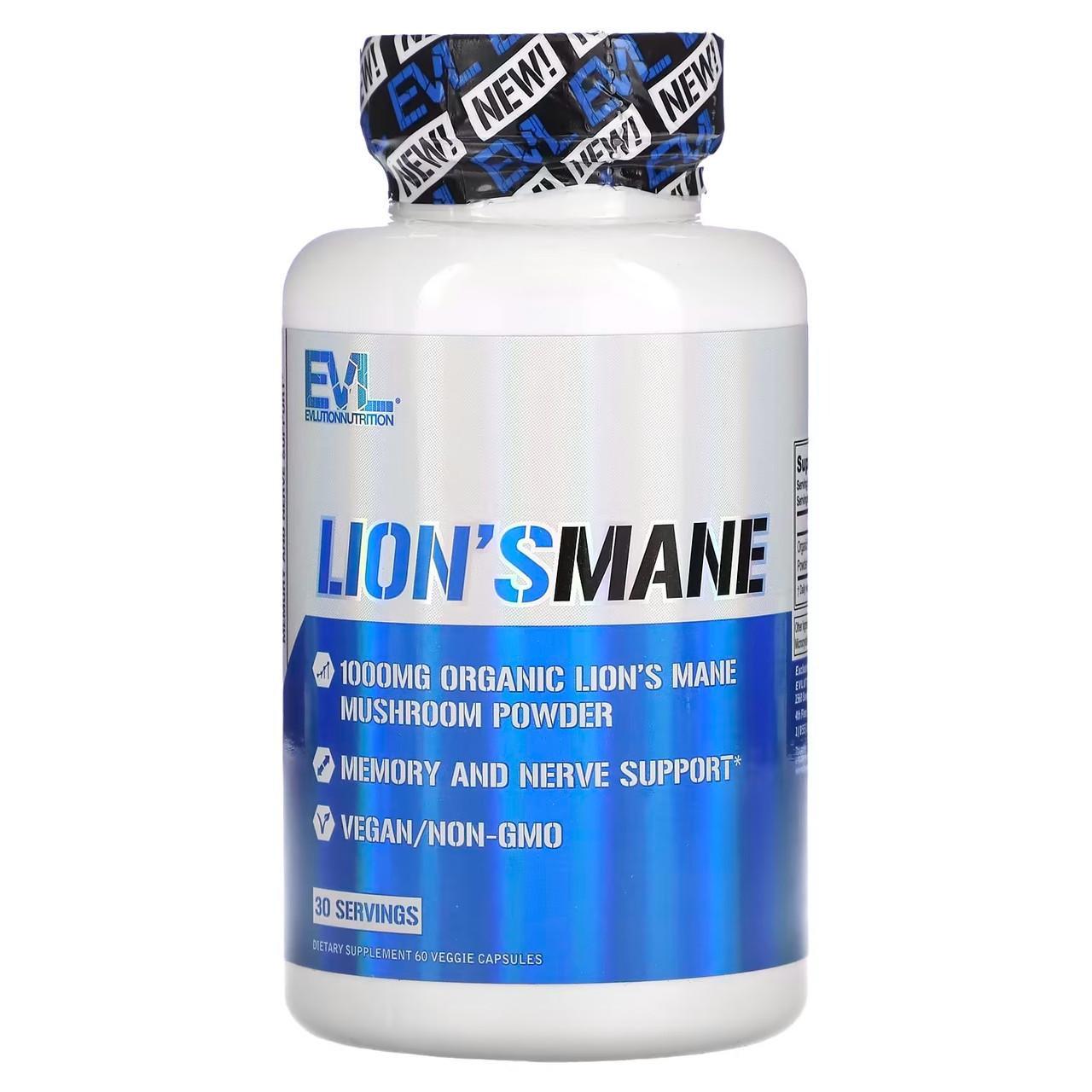 Ежовик гребенчатый EVLution Nutrition Lion's Mane 500 мг органический гриб 60 капс.