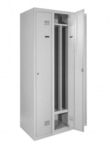 Шафа металева для одягу ШОМ-П 1/40/3 однорівнева з перегородкою та нижньою полицею RAL7035 180х120х50 см (3400300)
