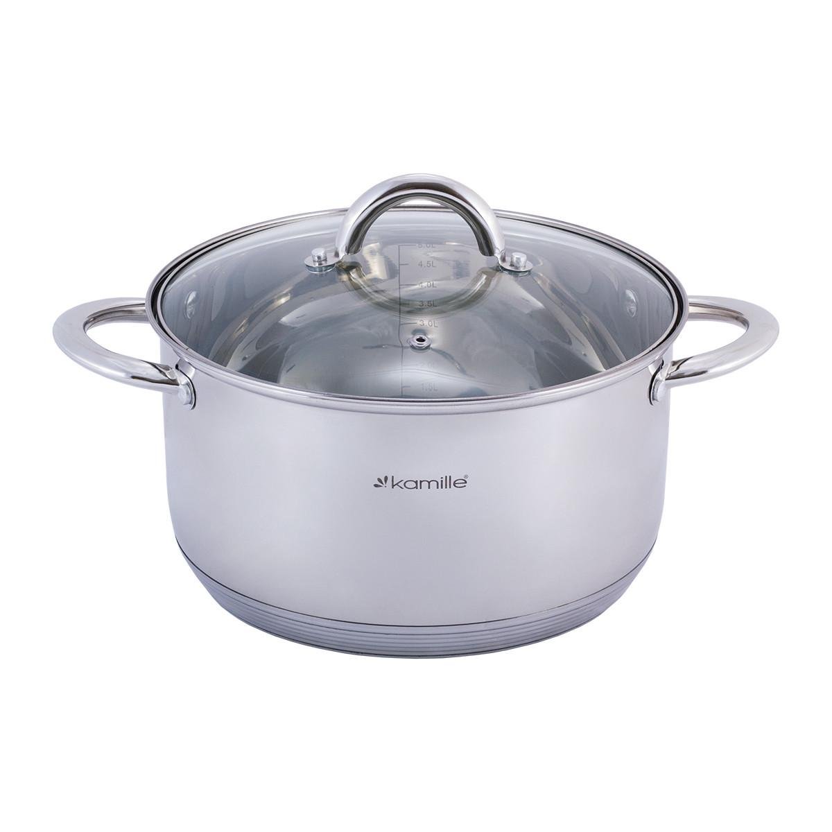 Кастрюля с крышкой Kamille KM-5774 из нержавеющей стали и полыми ручками 6 л (29-84-5774)