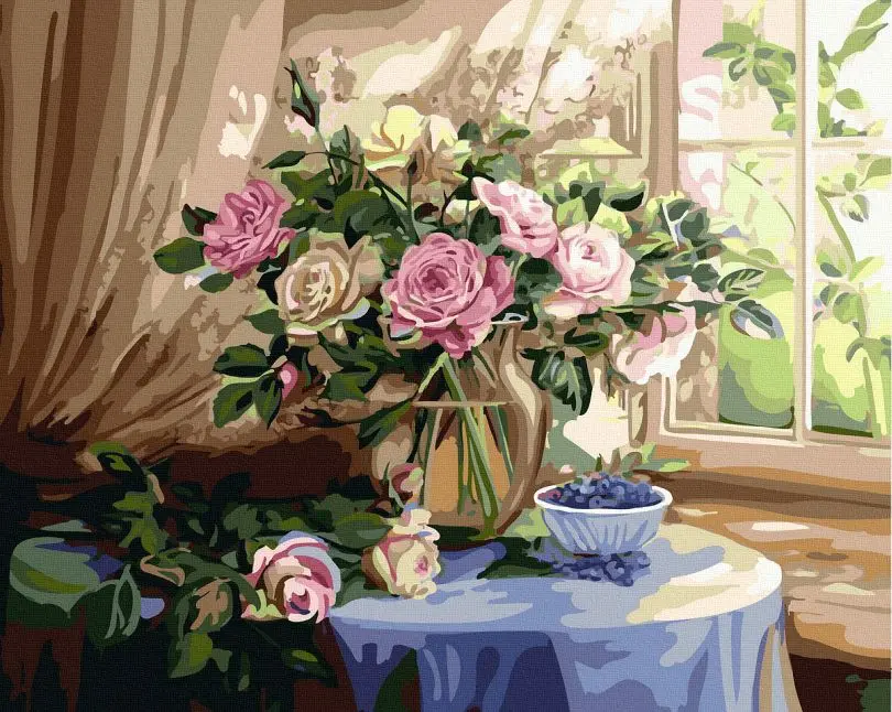 Картина по номерам Brushme Натюрморт с розами и черникой 40x50 см (BRM3701)