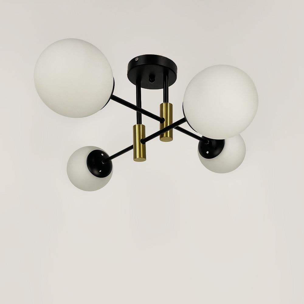 Люстра стельова на 4 білих плафони із латунною фурнітурою Чорний (51797/4 TBS+BK+WT) - фото 1