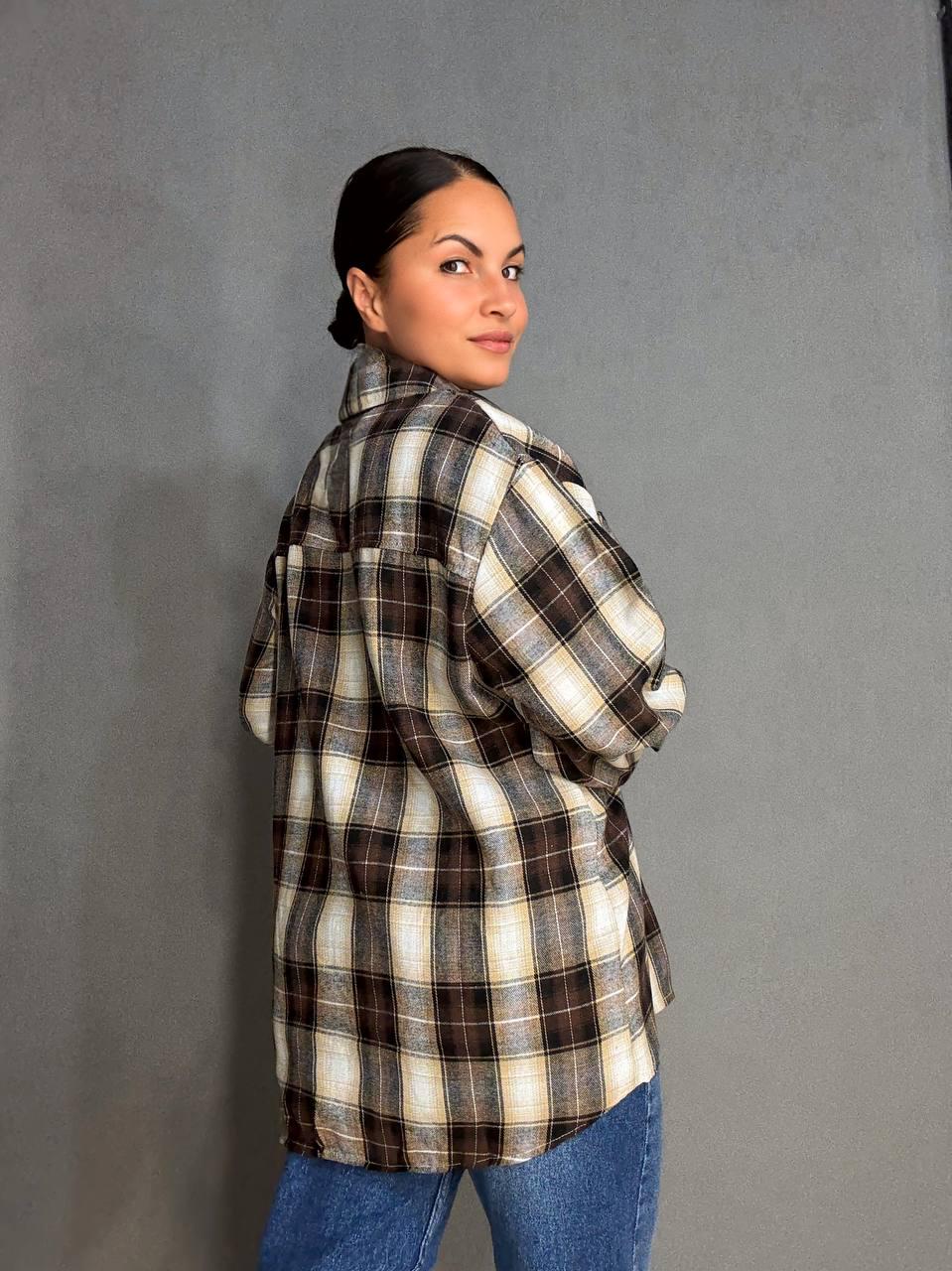 Сорочка жіноча Baoyu 225-1 в клітинку оверсайз фланель OS Темно-коричневий (4760) - фото 9 Сорочка жіноча Baoyu 225-1 в клітинку оверсайз фланель OS Темно-коричневий (4760) - фото 9