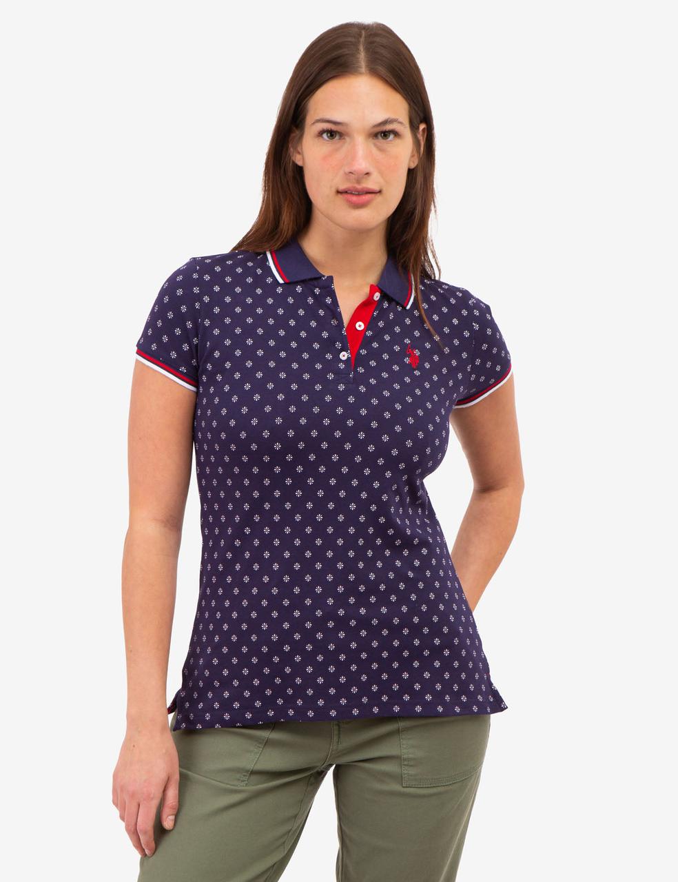 Футболка поло жіноча U.S. Polo Assn Dot Flower Print Tipped XS Синій (2153272071)