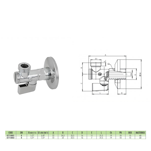 Кран шаровый Bugatti угловой PN10 НН 1/2″x1/2″ - фото 2