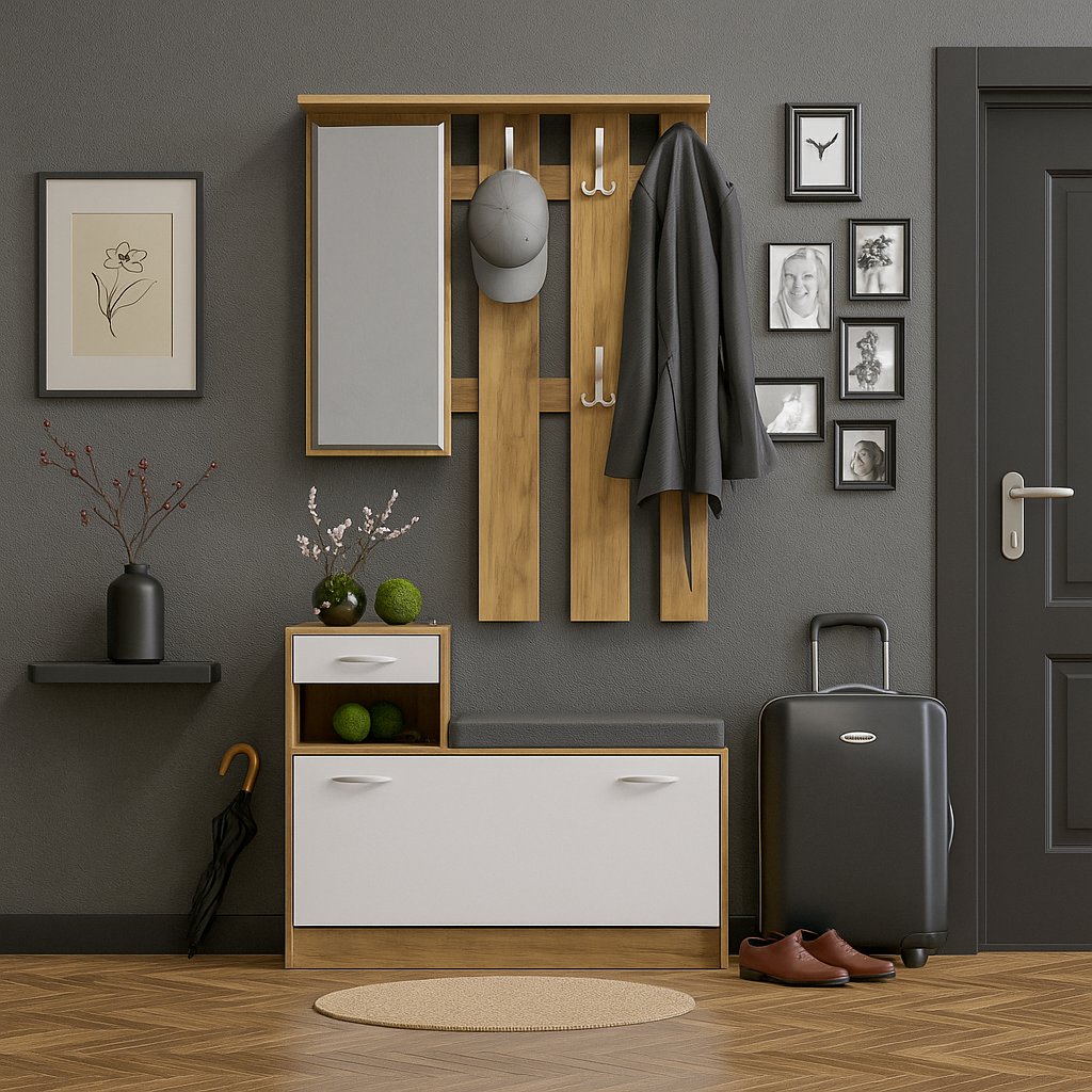 Передпокій відкритий вузький Mebel Service з м'яким сидінням/тумбою для взуття/вішалкою в коридор 100х28х188 см (31572567)