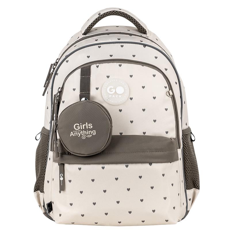Рюкзак школьный с ортопедической спинкой GoPack Education GO26-182M-3 Beige Polka Dots с карандашами Kite 18 кол. (000996017)
