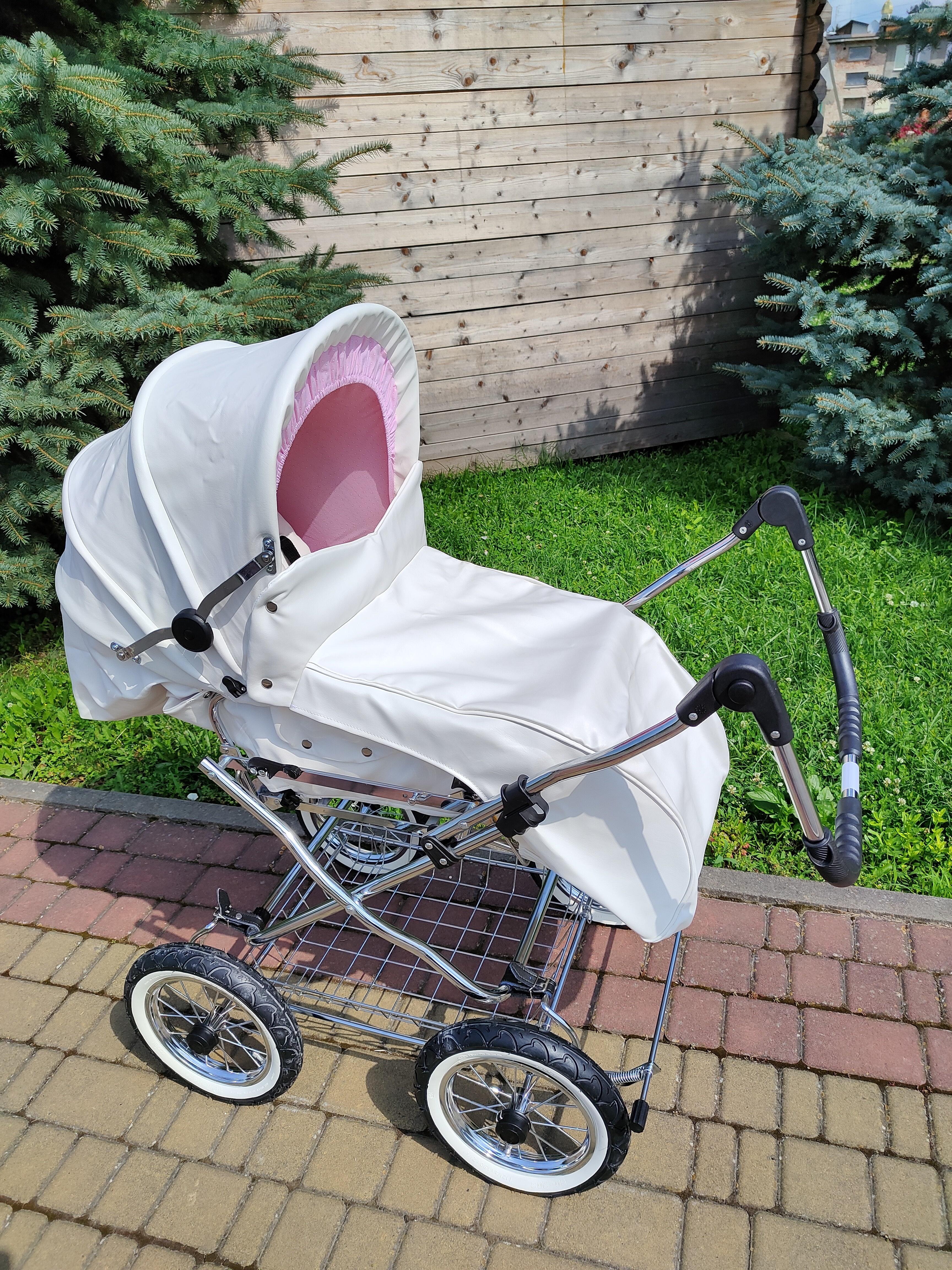 Детская коляска комбинированная Eichhorn Combination Stroller с жесткой трубкой Белый/Розовый - фото 3