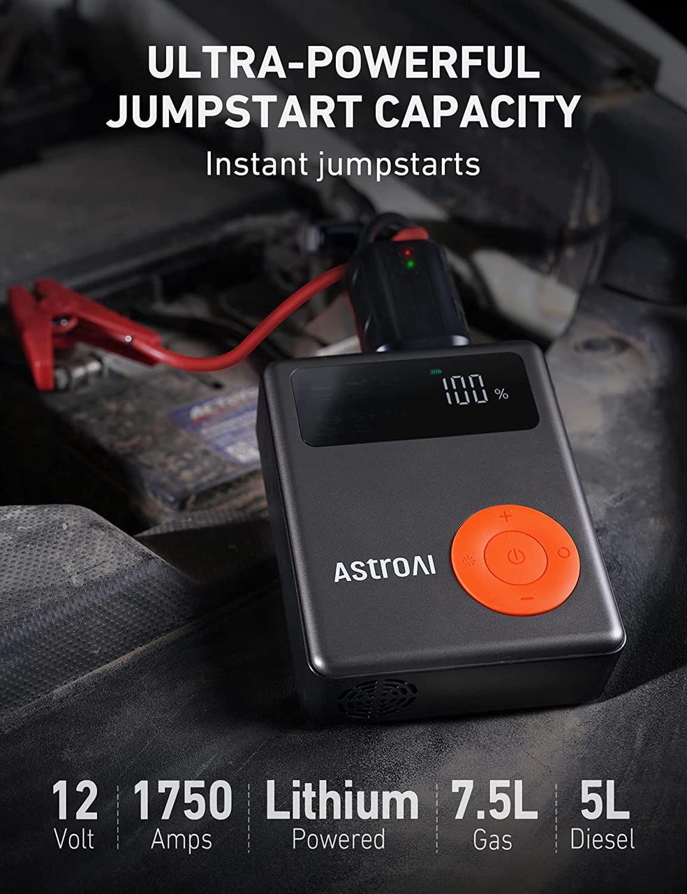 Пусковое устройство AstroAI Jump Starter 1750А с воздушным компрессором Grey (000536) - фото 2