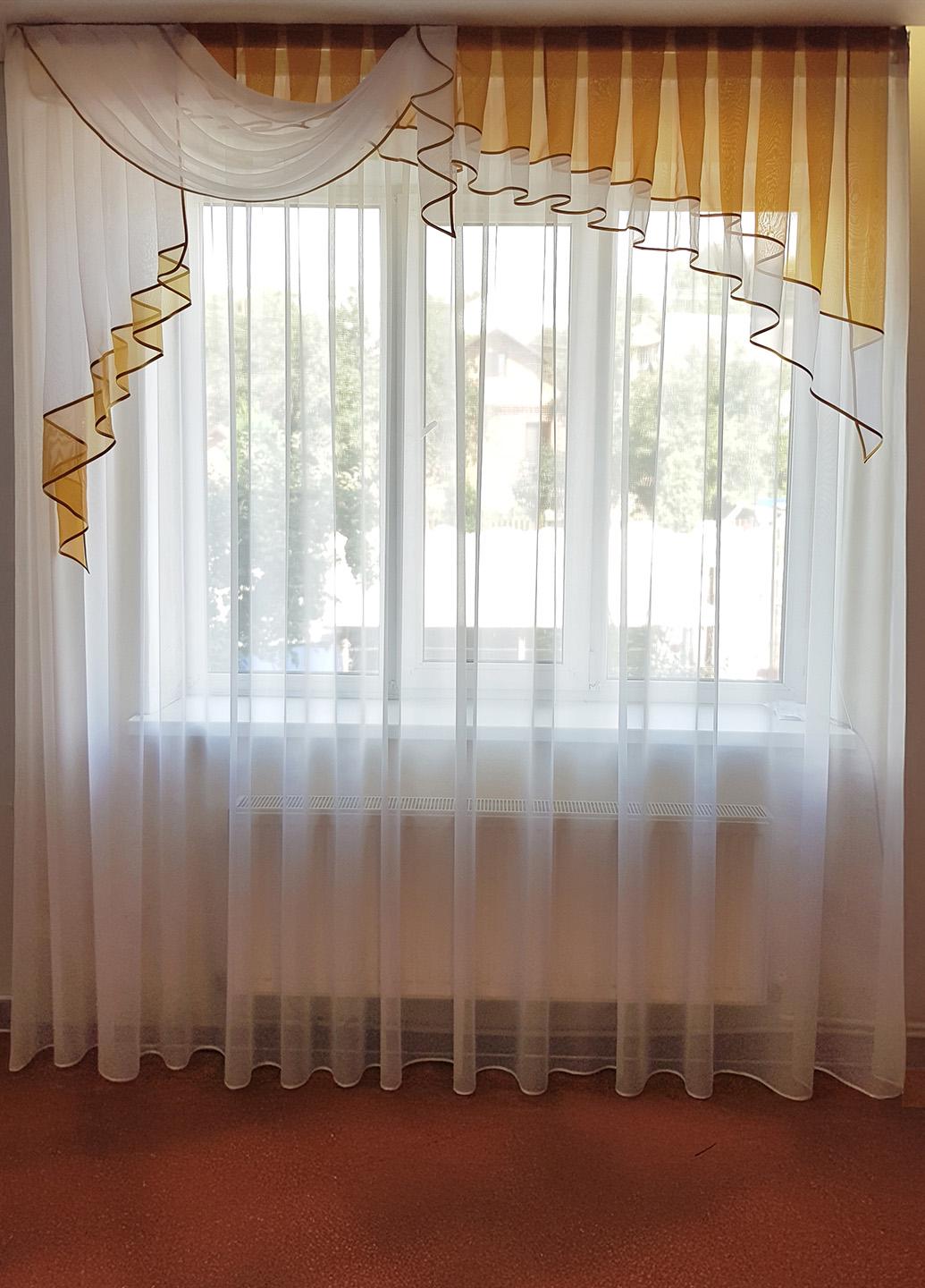 Ламбрекен Firanka Ассиметрия шифон карниз 200 см Золотистыйс белым (20_2_2м)