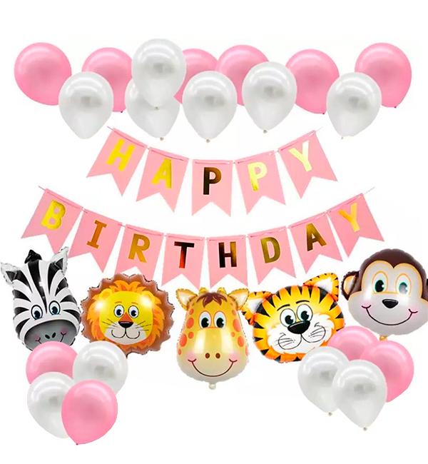 Праздничный набор воздушных шаров Зверюшки 25 шт. Бело-розовый Праздничный набор воздушных шаров Зверюшки 25 шт. Бело-розовый