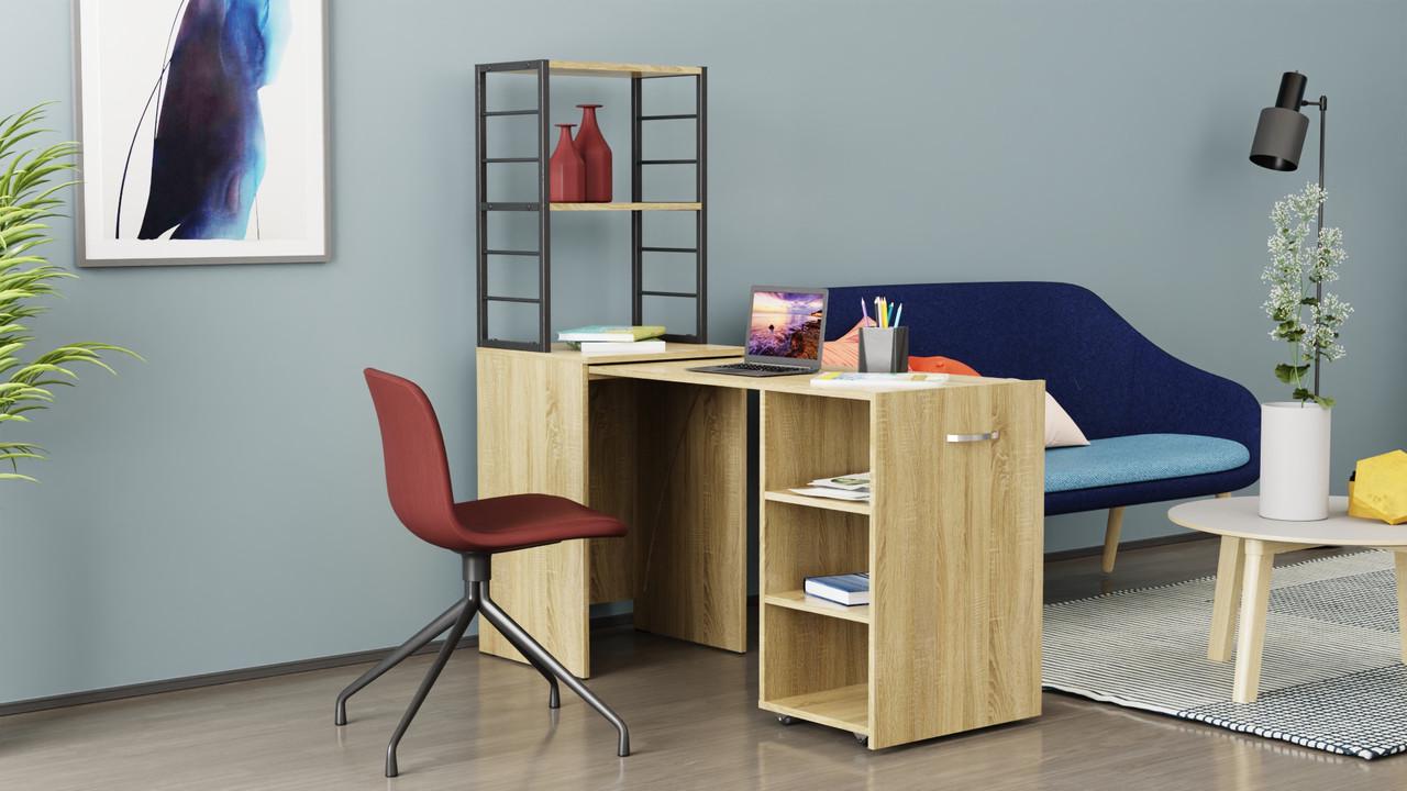 Стол-тумба трансформер Ferrum-decor Смарт 4/1 с этажеркой металл/ДСП 16 мм 1430x1450x500 мм Черный/Дуб Сонома (FRD-105126) - фото 3