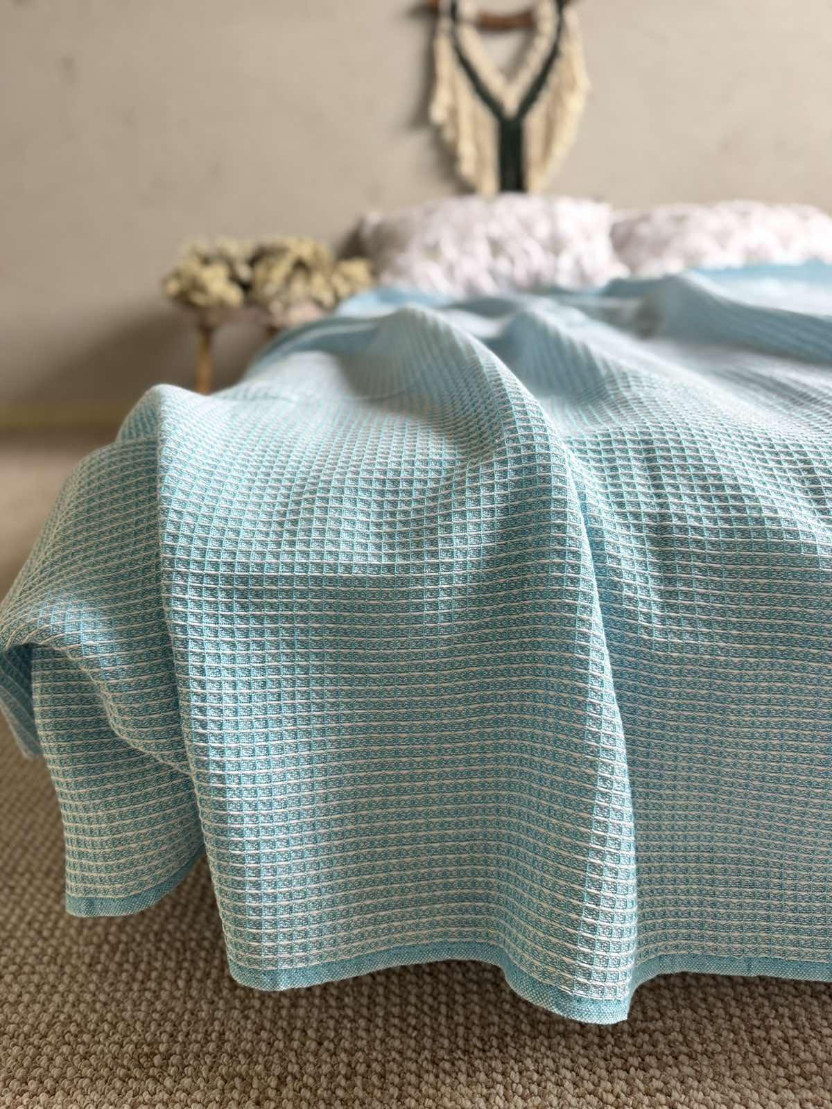 Простынь вафельная ZEINTEX хлопчатобумажная 200х220 см Голубой (26417920) - фото 8