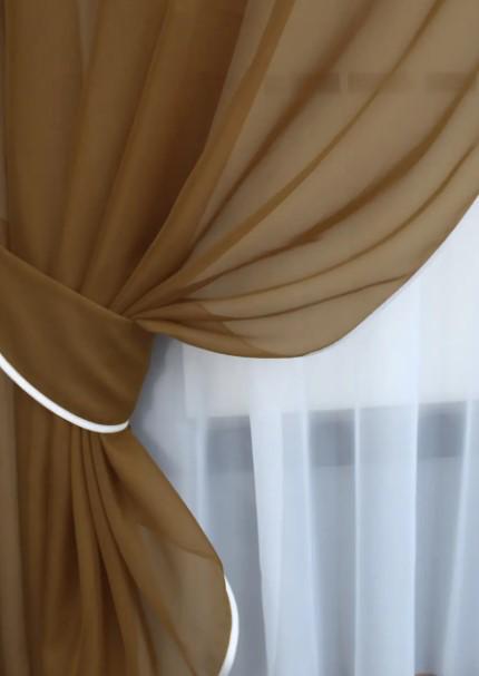 Комплект штор на кухню тюль/ламбрекен 280х170 см Коричневый/Белый (064к 52-1032) - фото 3 Комплект штор на кухню тюль/ламбрекен 280х170 см Коричневый/Белый (064к 52-1032) - фото 3