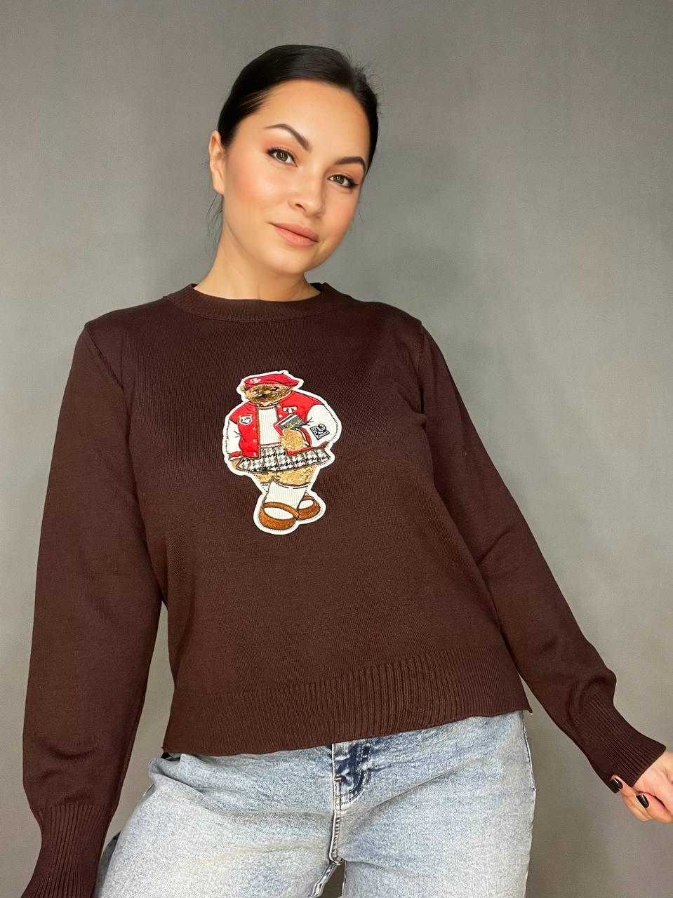 Светр жіночий A-N 2609 базовий тонкий Ведмедик середня довжина OS Червоний/Коричневий (3739) - фото 5 Светр жіночий A-N 2609 базовий тонкий Ведмедик середня довжина OS Червоний/Коричневий (3739) - фото 5