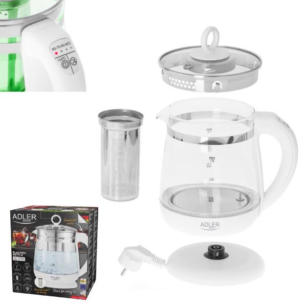 Электрочайник-заварник Adler AD 1299 стеклянный с установкой температуры 2200 Вт 1,5л White (AD1299) - фото 6 Электрочайник-заварник Adler AD 1299 стеклянный с установкой температуры 2200 Вт 1,5л White (AD1299) - фото 6