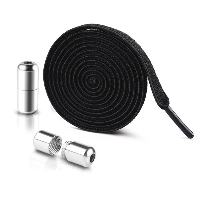 Шнурки для взуття плоскі зі срібним затискачем гумові Чорний (22874786)