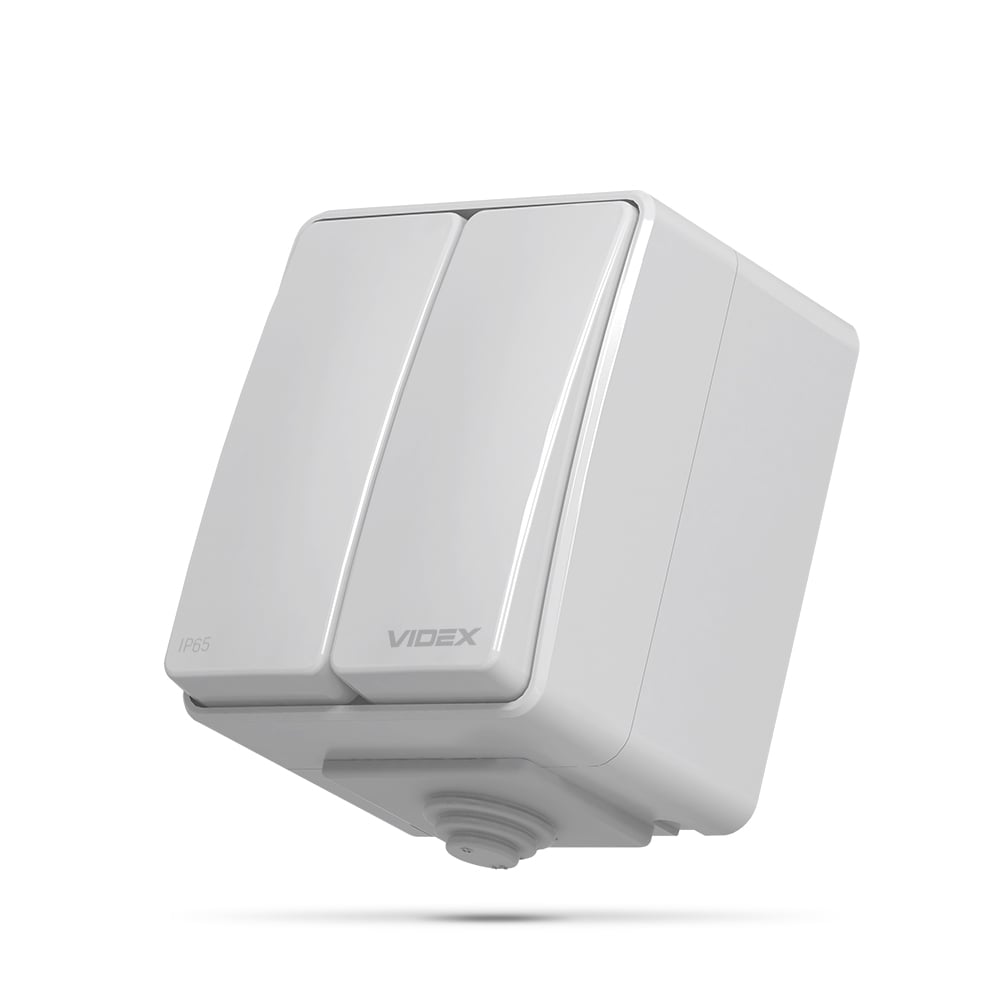 Выключатель двухклавишный Videx Binera IP65 Серый (VF-BNW12-G)