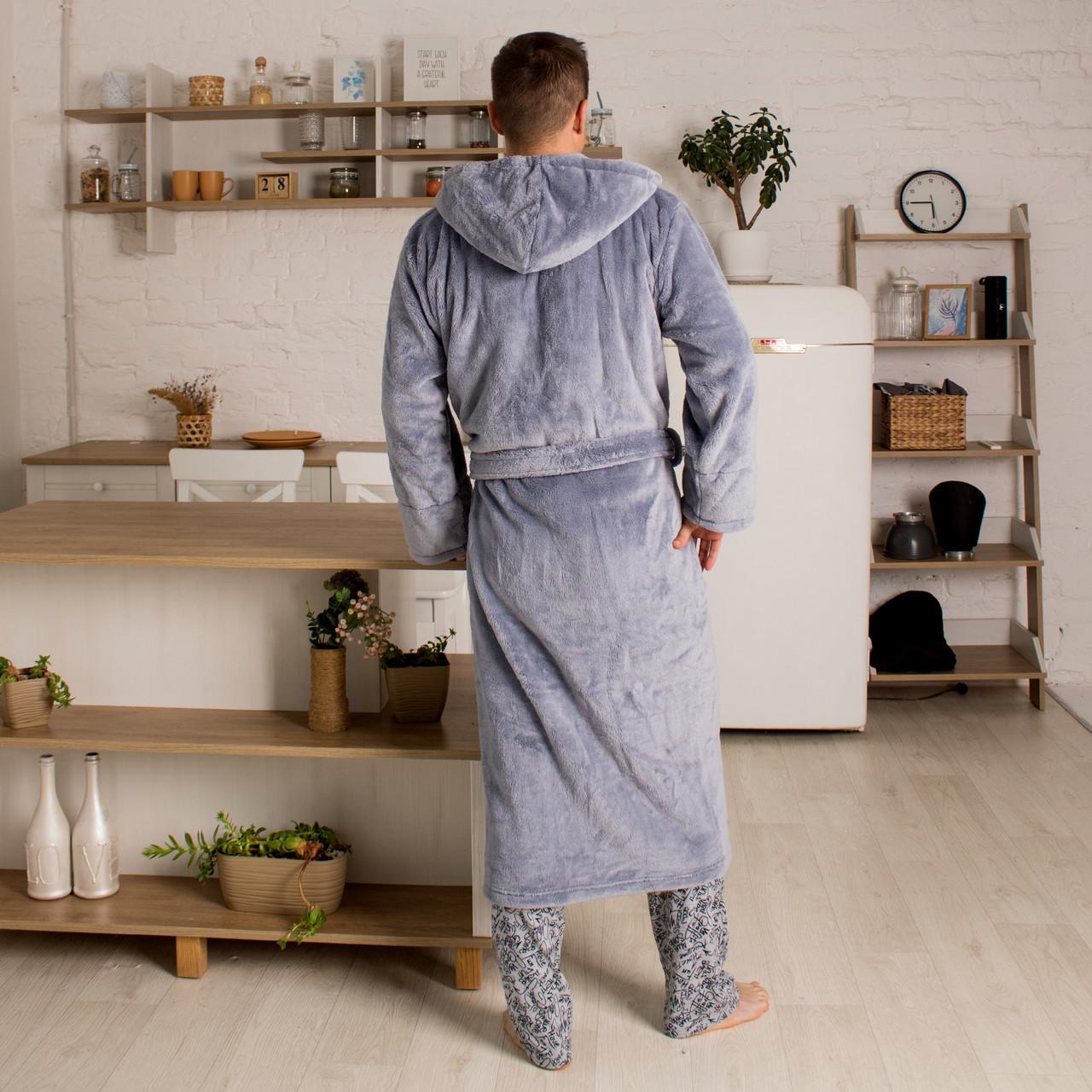 Халат мужской махровый на запах 4XL Серый (58-60) - фото 3