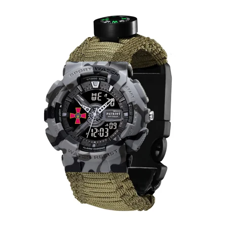 Наручные часы Patriot 005CMGYSU ВСУ Серый камуфляж Паракордовый ремешок с коробкой Army Green