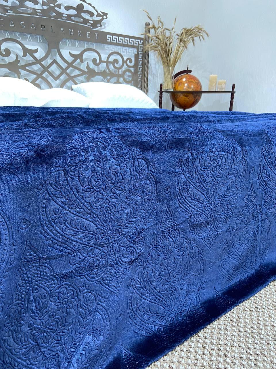 Плед велюровый Сasablanket с узором на большую кровать 200х230 см Синий - фото 2