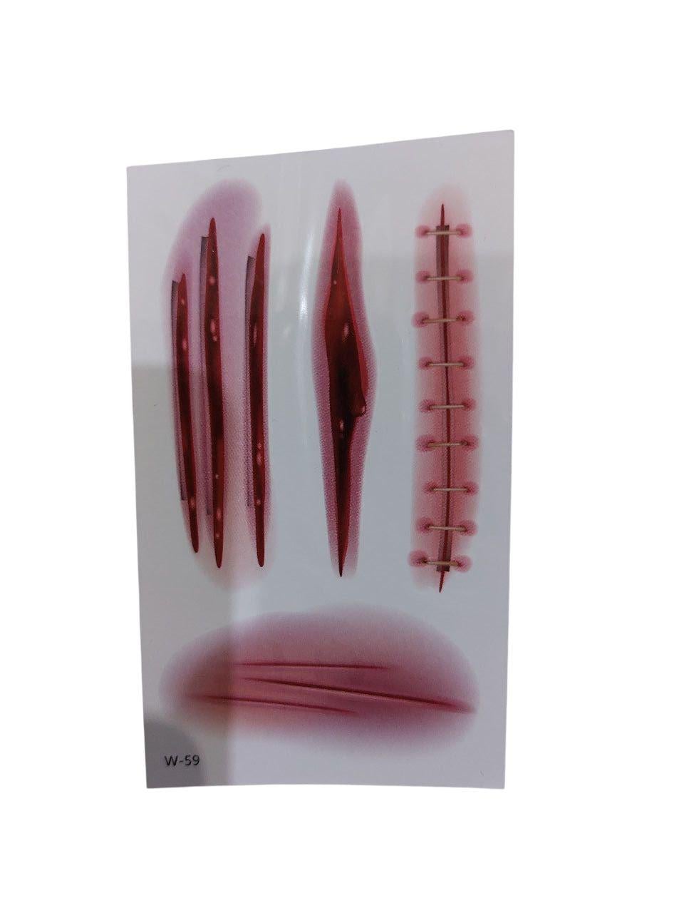 Наклейки тату на Хэллоуин для тела раны 10x6 см Красный (900045)