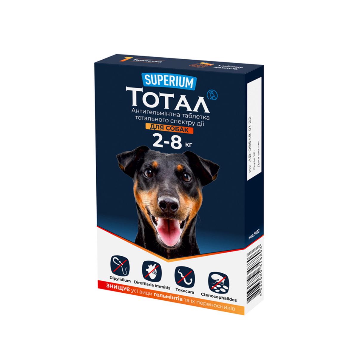 Пігулка Суперіум Тотал від гельмінтів та ектопаразитів для собак 2-8 кг (9122) - фото 
