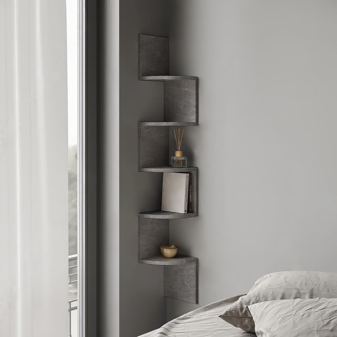 Полка угловая навесная Lilly 200x200x1280 мм Бетон