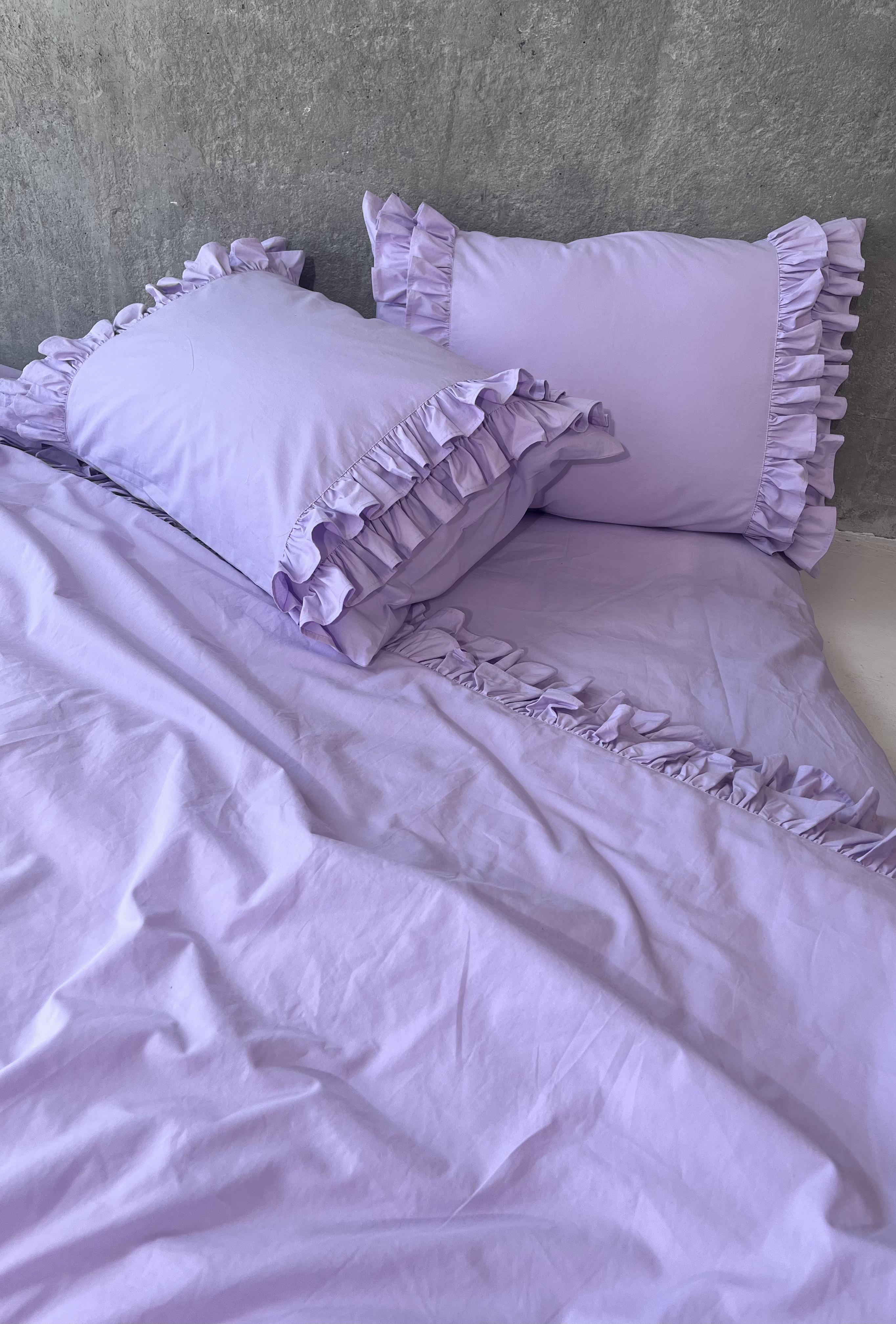 Комплект постільної білизни White Dream полуторний з рюшами 155х215 см варена бавовна Ліловий (2003/2R) - фото 4 Комплект постільної білизни White Dream полуторний з рюшами 155х215 см варена бавовна Ліловий (2003/2R) - фото 4