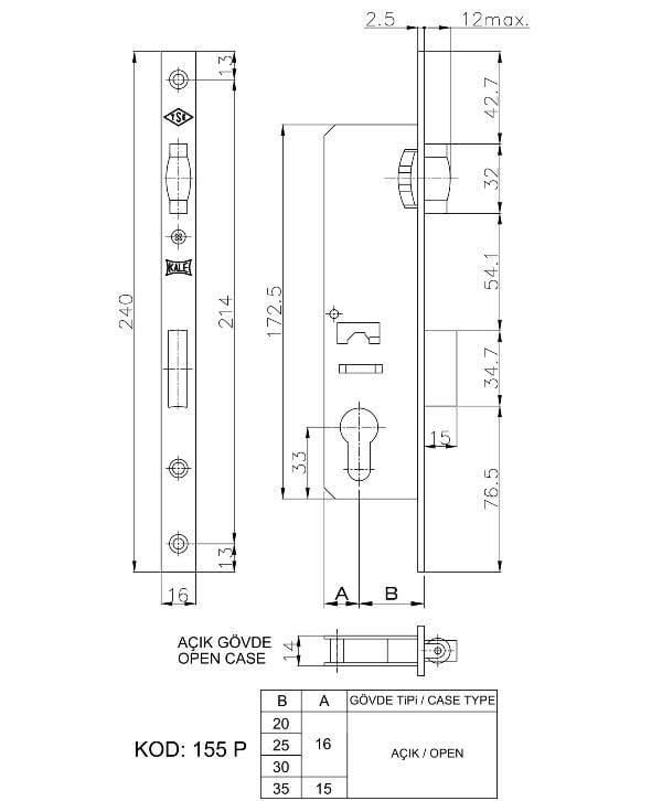 Замок врізний Kale 155-P 30 мм (40041-3) - фото 2