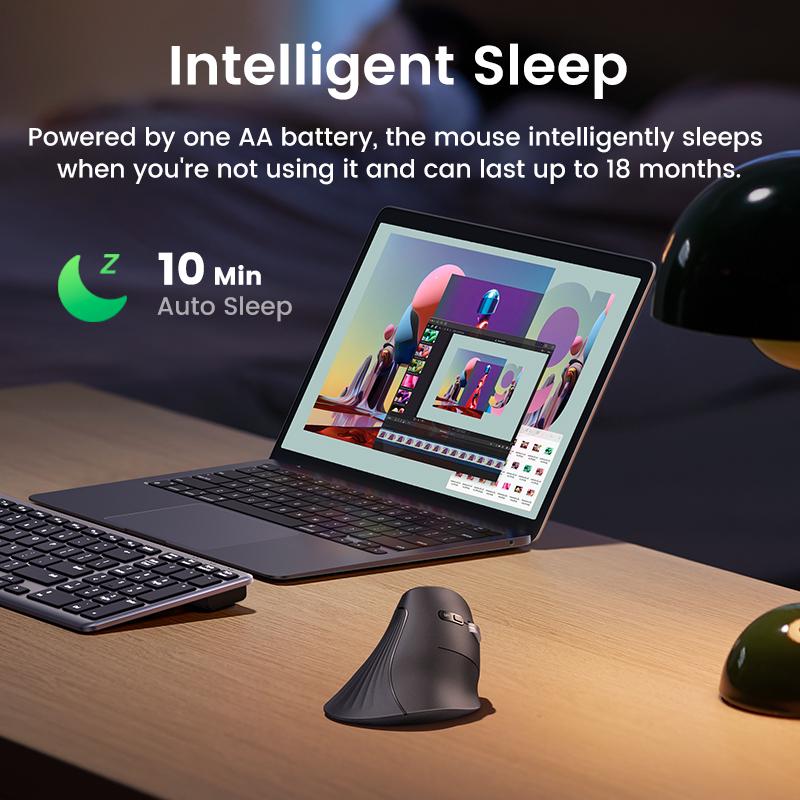 Мышь эргономичная вертикальная компьютерная беспроводная UGREEN MU008 Multi-mode Vertical Mouse Black (25444) - фото 2