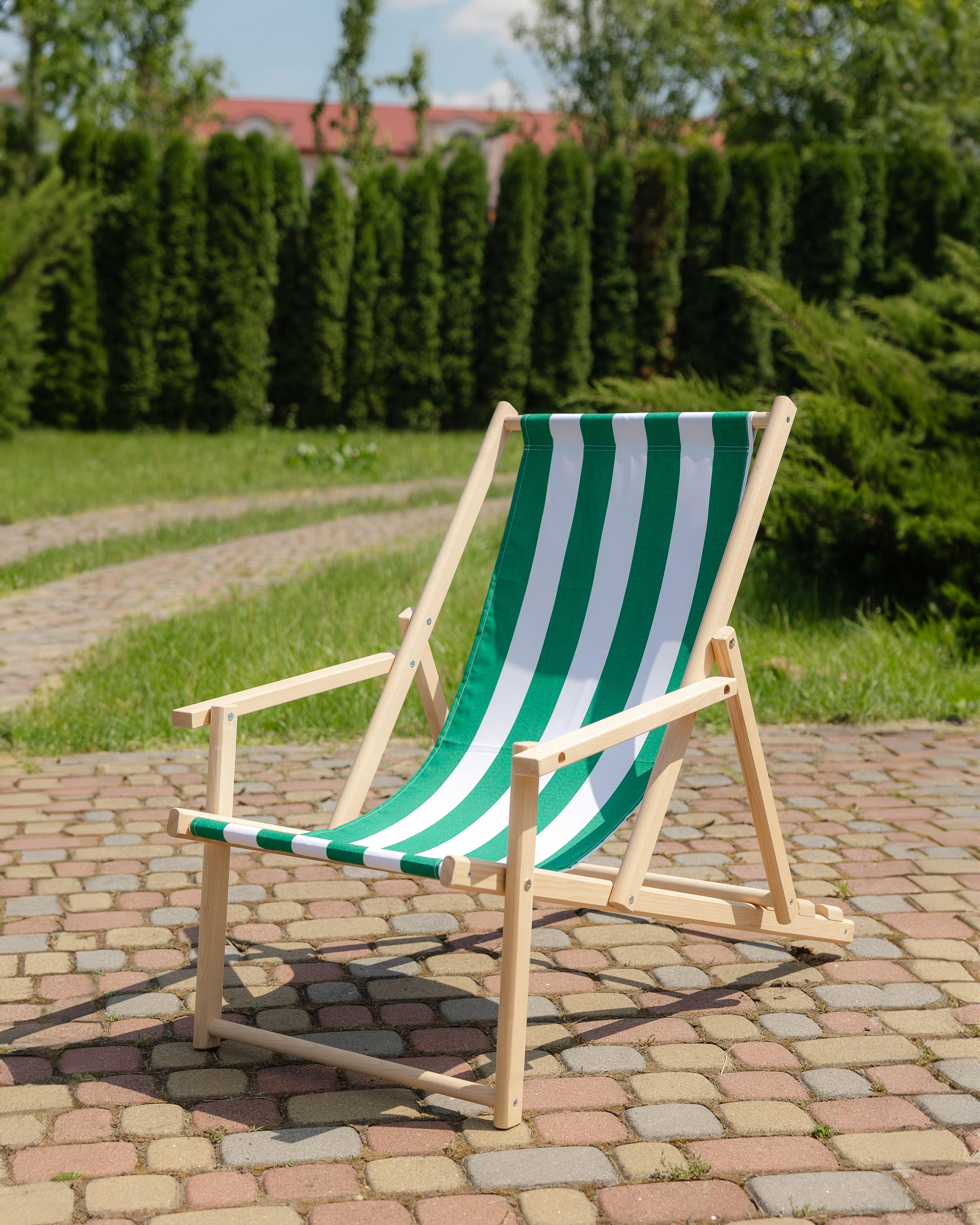 Шезлонг деревянный раскладной XRmaster Зелено-белый (0002235)