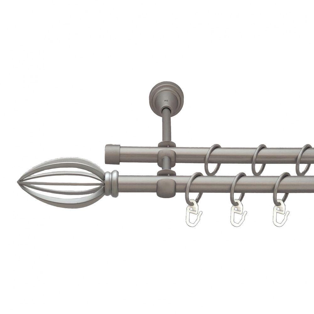 Карниз металлический Orvit Пантеон двухрядный открытый/гладкая труба/кольцо металлическое Сатин 16/16 мм 160 см (6098974)