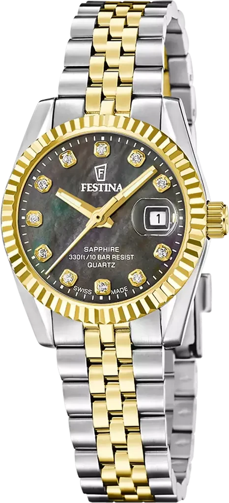 Наручний годинник жіночий Festina Classic Steel Swiss Made F20088/5 з водозахистом 100 м та перламутровим циферблатом