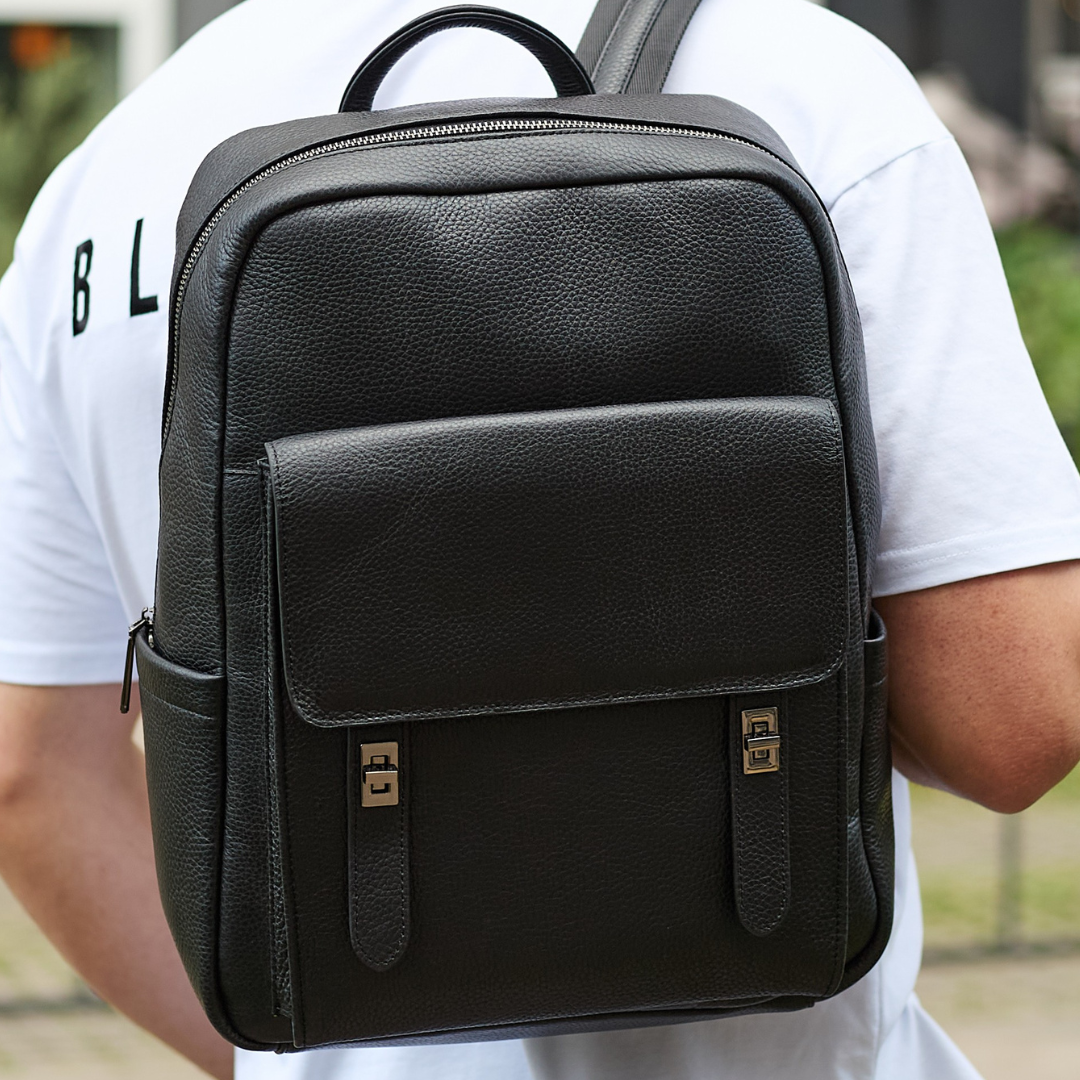 Городской рюкзак мужской Tiding Bag кожаный 40х30х17 см Черный (17296)