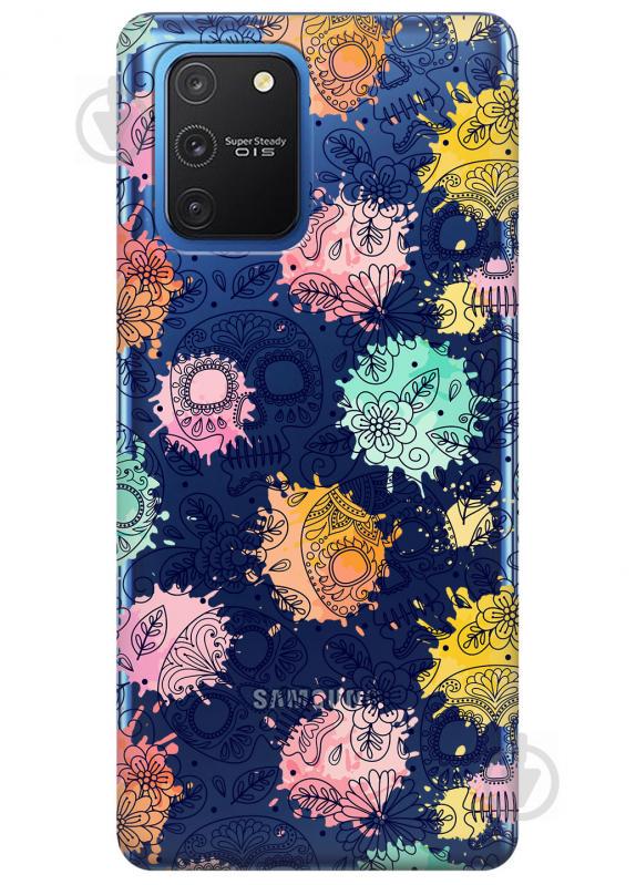 Прозрачный силиконовый чехол iSwag для Samsung Galaxy S10 Lite с рисунком - Красочные черепа (KS3471)